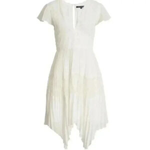 French Connection Bikita White Dress NWT Bridal Lace Hanky Hem Boho Fem size 2